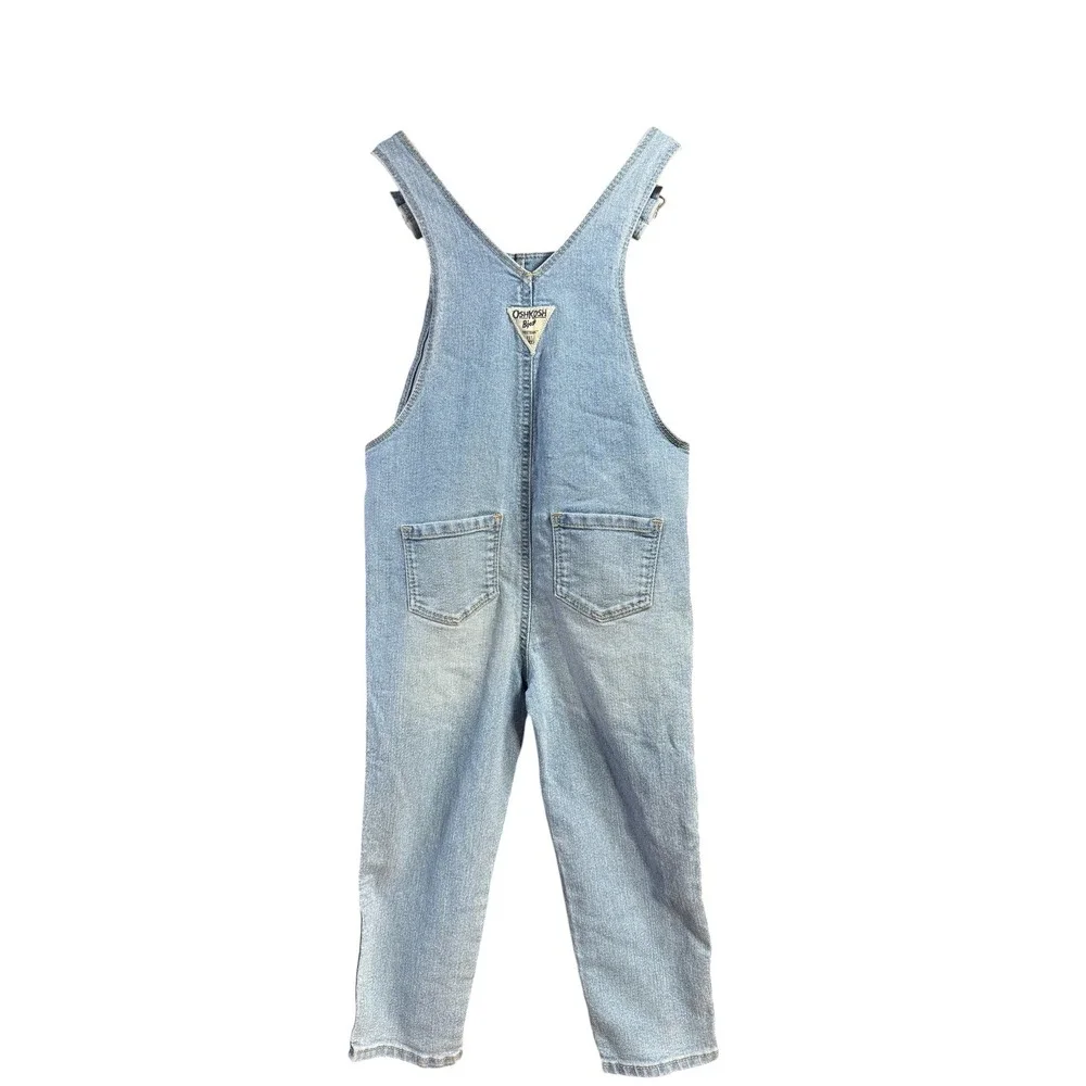 OshKosh B'gosh Girls 4T Light Wash Denim Overalls Strawberry Floral Embroidered